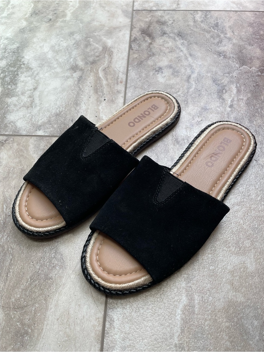 Blondo Black Suede Slide Sandals
